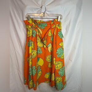 Truly 4 You - NWT orange lemon print smocked waste pull on skirt with belt Sz L